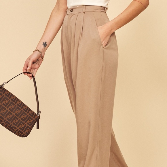 2P Reformation Mason Wide Leg Pants in Khaki - Picture 4 of 10